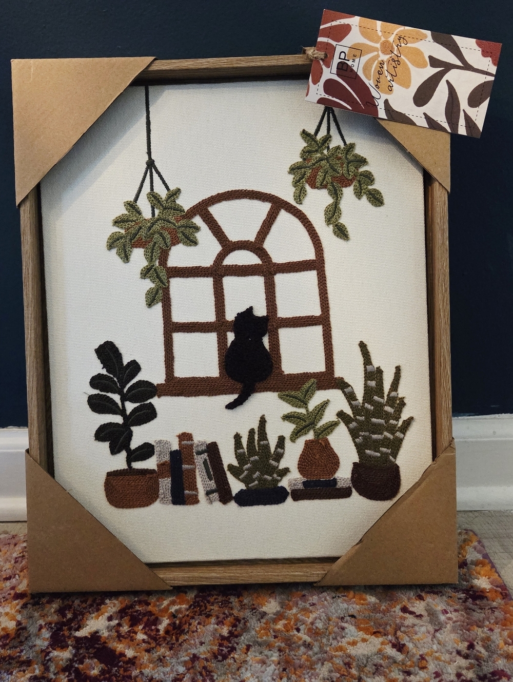 NIP BP Home 12" X 15" Emboridery Wall Art Cats Plants